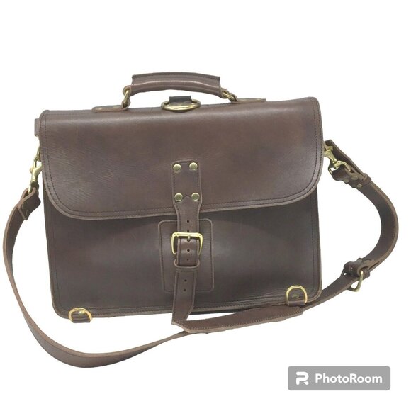 Briefcase Laptop Messenger LUX Quality Brass Handmade Brown Leather 16x12 NEW - Picture 1 of 10